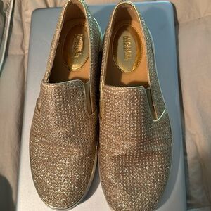 Michael Kors gold glitter slip on.